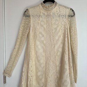 Anthropologie White Lace Babydoll Midi dress